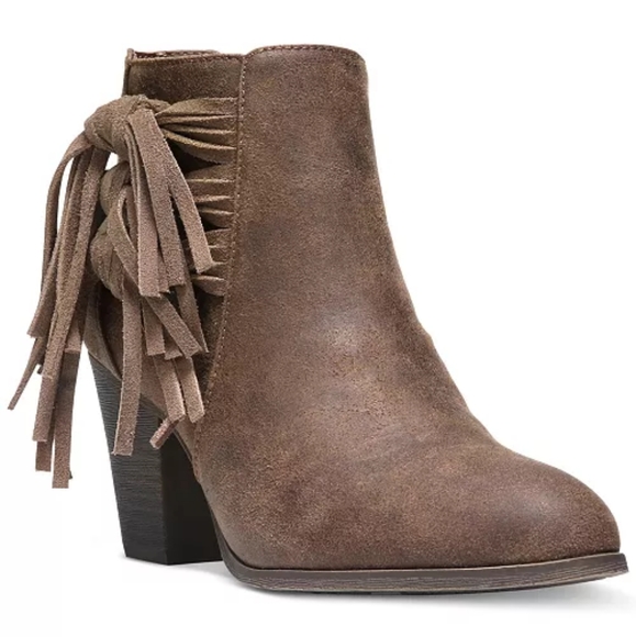 Fergalicious Clover Boho Western Festival Brownish Leather Fringed Ankle Boots - Picture 1 of 11
